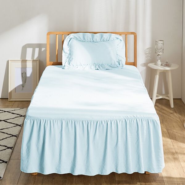 iellio（イエリオ）の「大人かわいいダブルフリル付布団カバーリング＜掛け布団カバー・ボックスシーツ・枕カバー・ずれにくい・オールシーズン・淡色＞（敷布団カバー・シーツ）」｜詳細画像