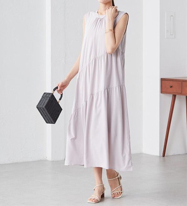 RANAN（ラナン）の「ひんやり裏地付！ななめティアードワンピ（その他ワンピース）」｜詳細画像