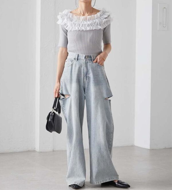 RANAN（ラナン）の「チュールフリルオフショルニット（ニット・セーター）」｜詳細画像