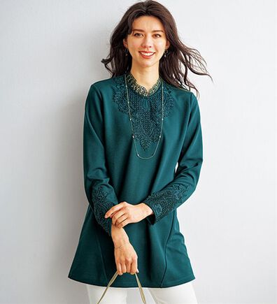 BELLUNA（ベルーナ）の「配色レース使い華やかチュニック（チュニック）」