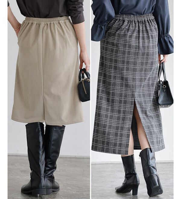 Pierrot（ピエロ）の「丈と柄が選べるカシミヤタッチＩラインスカート（ロングスカート）」｜詳細画像