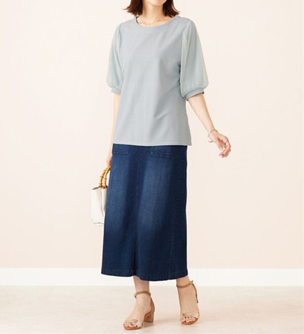 BELLUNA（ベルーナ）の「ラメチュール袖切替デザインプルオーバー（カットソー）」｜詳細画像