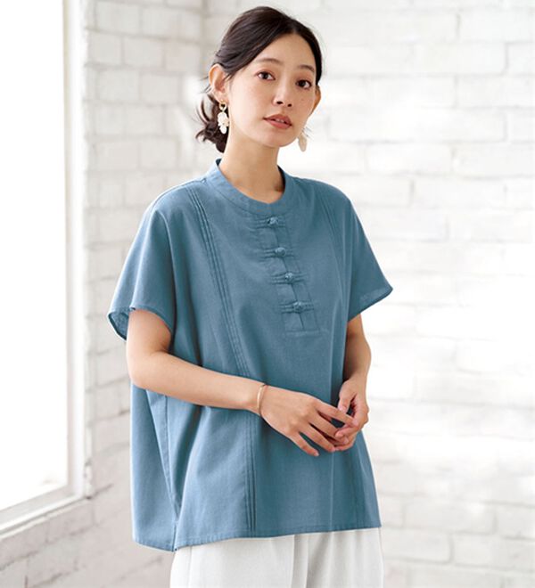 BELLUNA（ベルーナ）の「綿麻素材チャイナボタンゆったりブラウス（ブラウス）」｜詳細画像