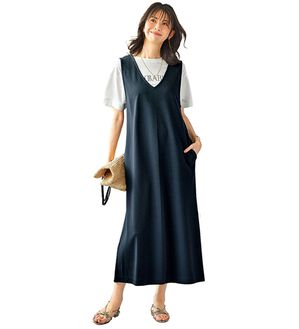 BELLUNA（ベルーナ）の「ロゴプルオーバー付！ワンピースアンサンブル（アンサンブル）」｜ネイビー