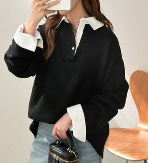 GeeRA（ジーラ）の「シャツドッキングフェイクレイヤードニット（ニット・セーター）」｜ブラック系