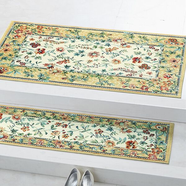 「ベルギー製綿混モケット織玄関マット「ブーケ」（玄関マット）」｜ベージュ