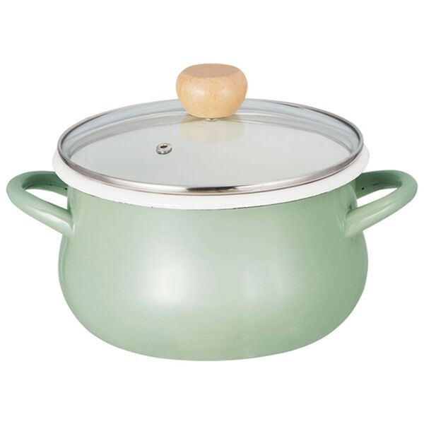 「ストクックＩＨ対応ホーロー両手鍋　アミ・フタ付（鍋・フライパン）」｜グリーン
