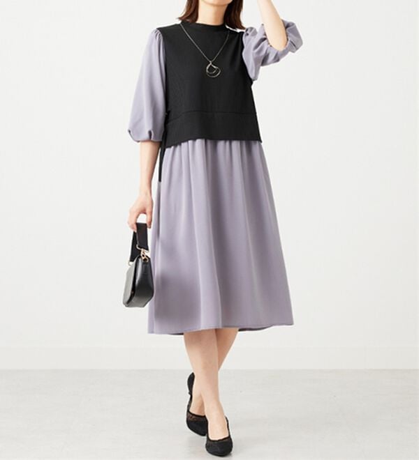 BELLUNA（ベルーナ）の「ベルト使い異素材切替ワンピ―ス（その他ワンピース）」｜詳細画像