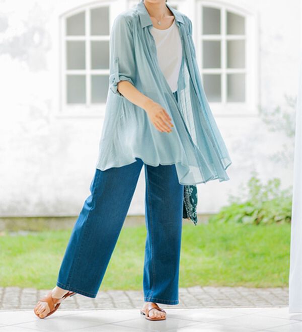 BELLUNA（ベルーナ）の「スラブ素材ドレープシャツチュニック（チュニック）」｜詳細画像