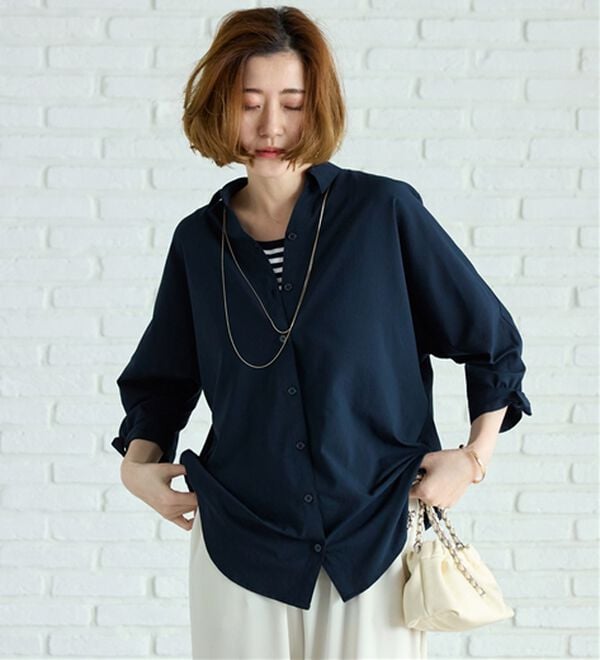 BELLUNA（ベルーナ）の「【吸水速乾】イージーケア！袖リボンシャツチュニック（チュニック）」｜詳細画像