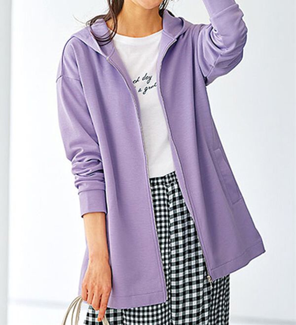 BELLUNA（ベルーナ）の「フードデザインとろみ素材ジップアップパーカー（パーカー）」｜ラベンダー