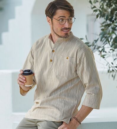 「ざっくり木綿のゆったりリラックスシャツ（メンズシャツ）」