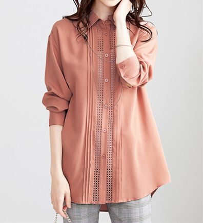 BELLUNA（ベルーナ）の「とろみ素材レース使いシャツチュニック（チュニック）」