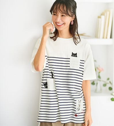 BELLUNA（ベルーナ）の「ネコ刺しゅうビッグプルオーバー（カットソー）」