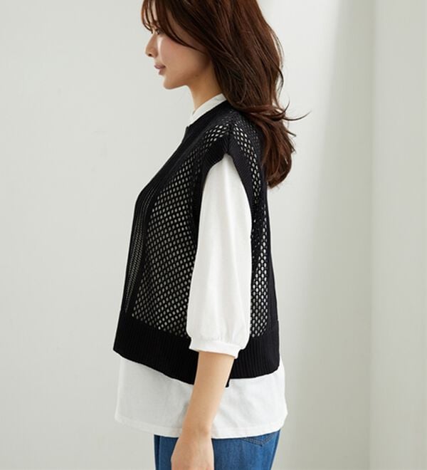 BELLUNA（ベルーナ）の「透かし編ニットベストアンサンブル（アンサンブル）」｜詳細画像