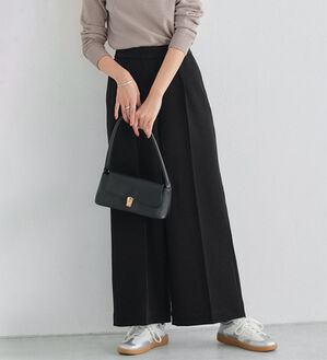 Pierrot（ピエロ）の「【選べる丈】楽ちんきれい高見えワイドパンツ（ワイドパンツ・ガウチョ）」｜ブラック