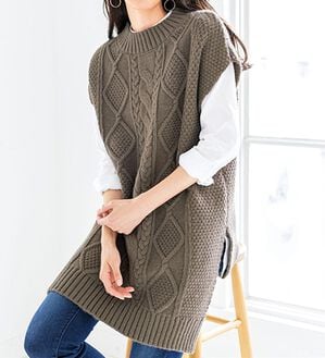 VINNO（ヴィノ）の「大人のケーブル柄ベストチュニック（ベスト）」｜詳細画像