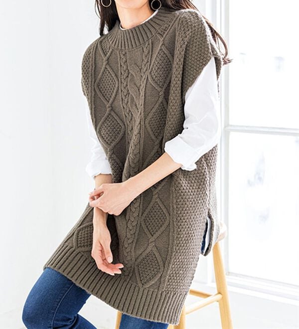 VINNO（ヴィノ）の「大人のケーブル柄ベストチュニック（ベスト）」｜詳細画像