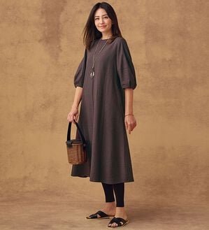 BELLUNA（ベルーナ）の「リネンブレンドランタンスリーブワンピース（その他ワンピース）」｜ダークブラウン