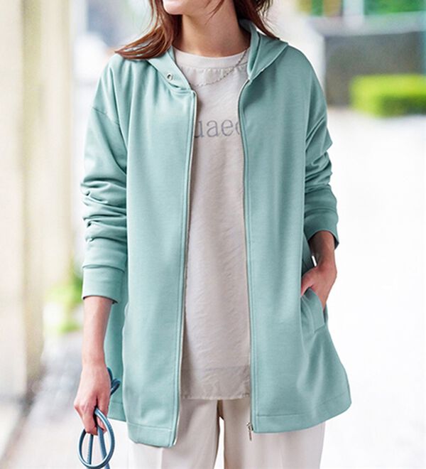 BELLUNA（ベルーナ）の「フードデザインとろみ素材ジップアップパーカー（パーカー）」｜詳細画像