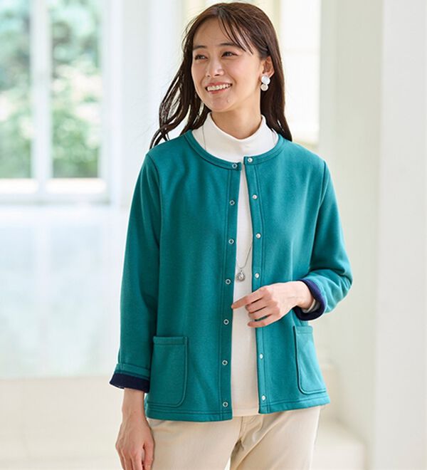BELLUNA（ベルーナ）の「パチパチしにくい！静電気防止裏フリース配色カーディガン（その他カーディガン）」｜詳細画像