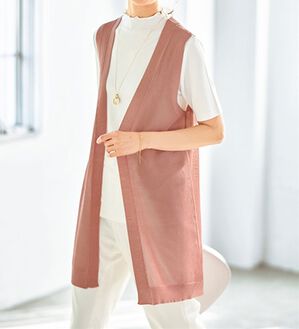 BELLUNA（ベルーナ）の「メッシュ編涼やかジレアンサンブル（ジレ）」｜ピンク