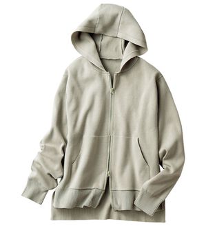 VINNO（ヴィノ）の「軽ハリ！ジップアップニットパーカー（ニット・セーター）」｜ライトグレー