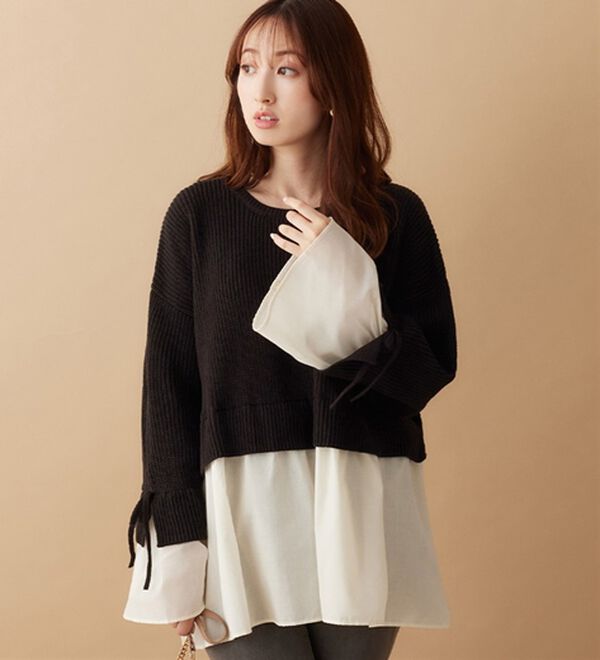 ブラウスドッキングフレアー袖ニット - ベルーナ【公式】 