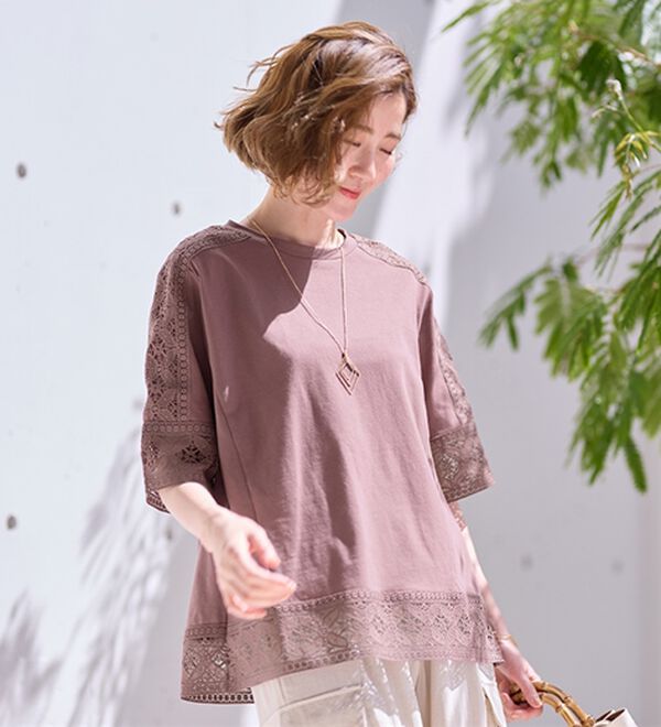 BELLUNA（ベルーナ）の「花柄レース使いデザインプルオーバー（カットソー）」｜詳細画像