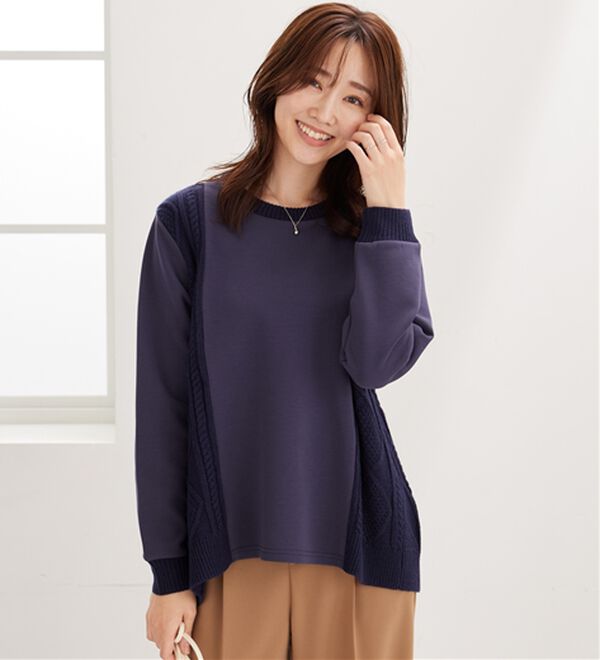 BELLUNA（ベルーナ）の「ケーブル柄ニット切替プルオーバー（カットソー）」｜詳細画像