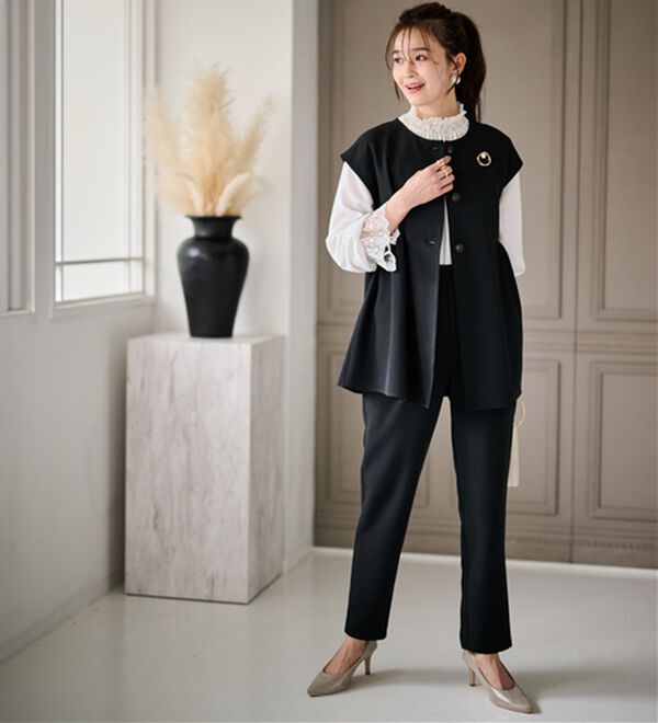 RANAN（ラナン）の「洗える！ペプラムギャザーベストセットアップ（パンツスーツ）」｜詳細画像