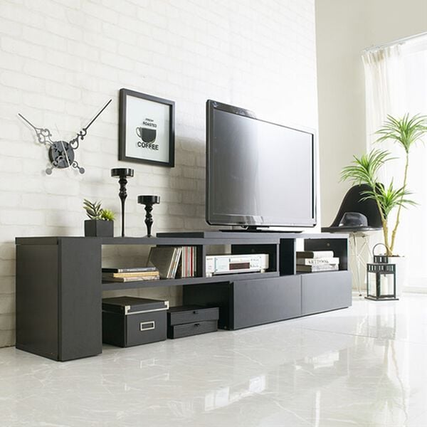 iellio（イエリオ）の「お買得！伸縮できるおしゃれなテレビ台＜テレビボード・コーナーテレビ台・伸縮テレビ台・スライドテレビ台・大量収納・コスパ＞（リビング収納）」｜ブラック