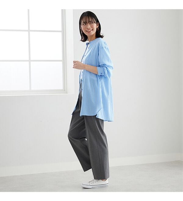 BELLUNA（ベルーナ）の「お手入れ簡単！ストライプ切替シャツチュニック（チュニック）」｜詳細画像