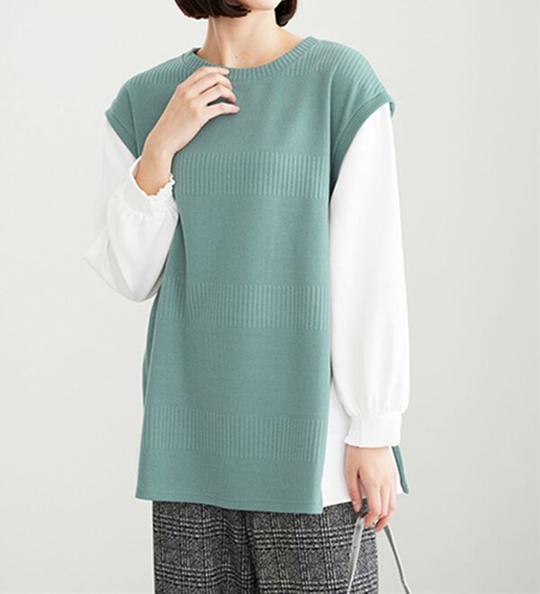 BELLUNA（ベルーナ）の「ボーダージャカード異素材切替チュニック（チュニック）」｜詳細画像