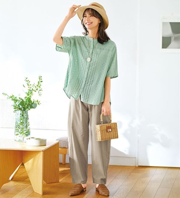 BELLUNA（ベルーナ）の「綿混素材ゆったりコクーンパンツ（ワイドパンツ・ガウチョ）」｜詳細画像