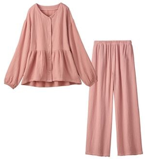 YU'NOW（ユナウ）の「【上下２点セット】Ｗガーゼ前開きパジャマ（パジャマ・ルームウェア）」｜ピンク