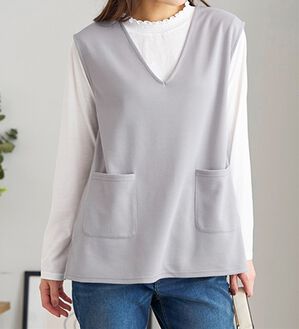 BELLUNA（ベルーナ）の「シャーリング衿ベストアンサンブル（アンサンブル）」｜グレー&times;オフ白