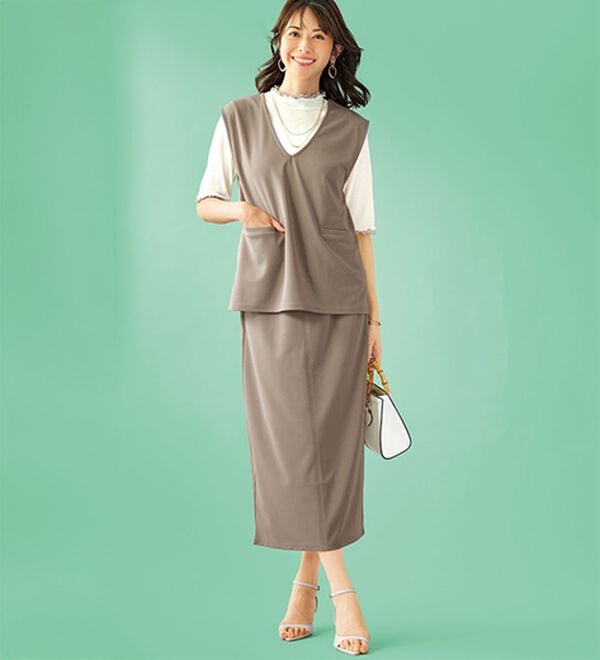 BELLUNA（ベルーナ）の「機能付ジョーゼット素材ベストセットアップ（セットアップ）」｜詳細画像