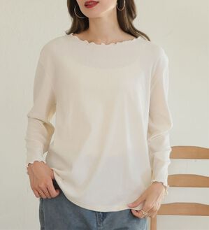 A HAPPY MARILYN（アハッピーマリリン）の「【Ｌ～６Ｌ】Ｒｉｎ こだわったのはシルエットと着心地 すっきり リブ カットソー トップス（カットソー）」｜オフホワイト