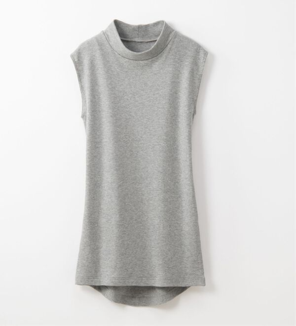 LAVIENNE（ラヴィエンヌ）の「綿１００％吸湿発熱あったかインナー　ハイネックノースリーブインナー（肌着・インナーウェア）」｜杢グレー