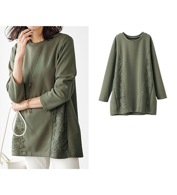 BELLUNA（ベルーナ）の「サイドレース切替デザインチュニック（チュニック）」｜オリーブ