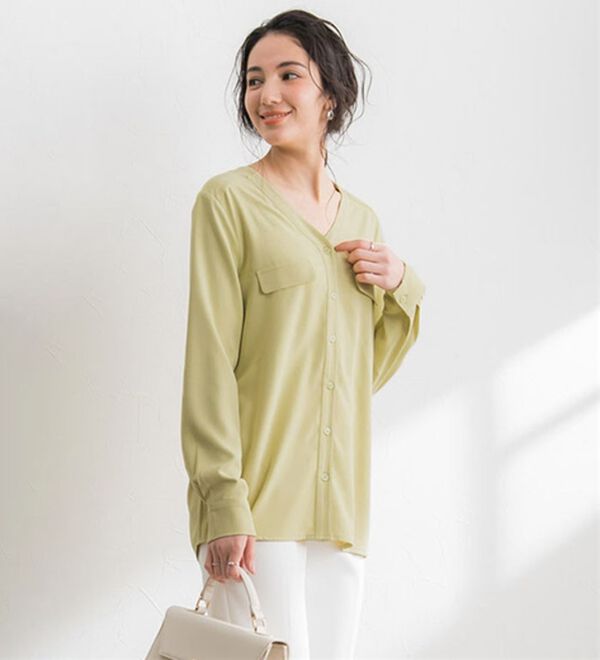 Pierrot（ピエロ）の「ノーカラーブラウス（ブラウス）」｜詳細画像