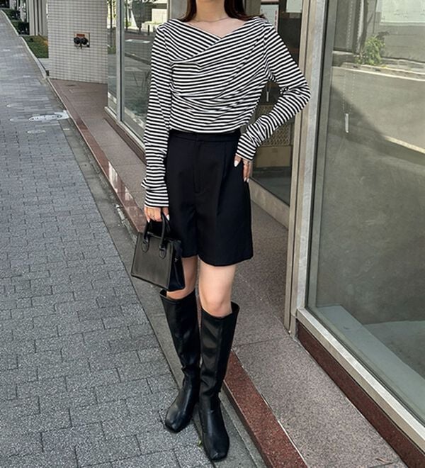 RANAN（ラナン）の「【新色追加】上品ドレープリブロングＴシャツ（カットソー）」｜詳細画像