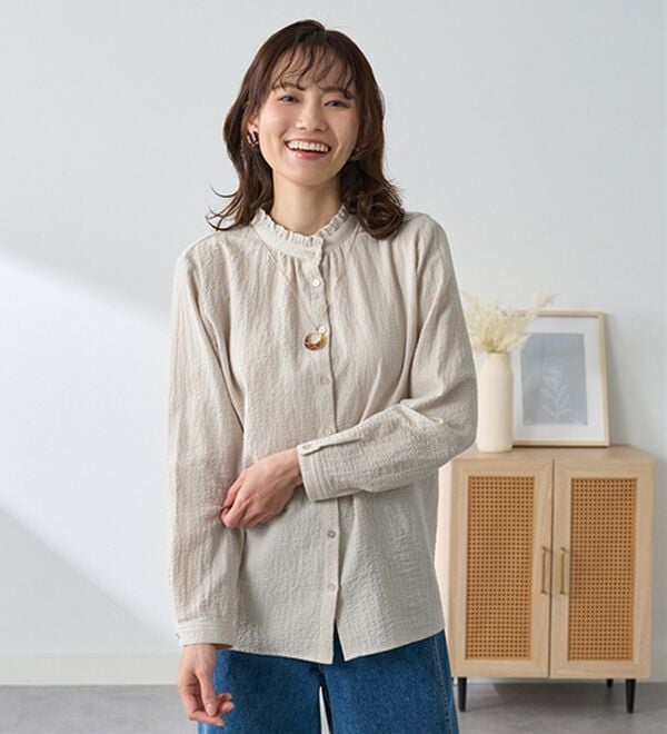 BELLUNA（ベルーナ）の「柔らかコットン衿フリルシャツ（ブラウス）」｜詳細画像