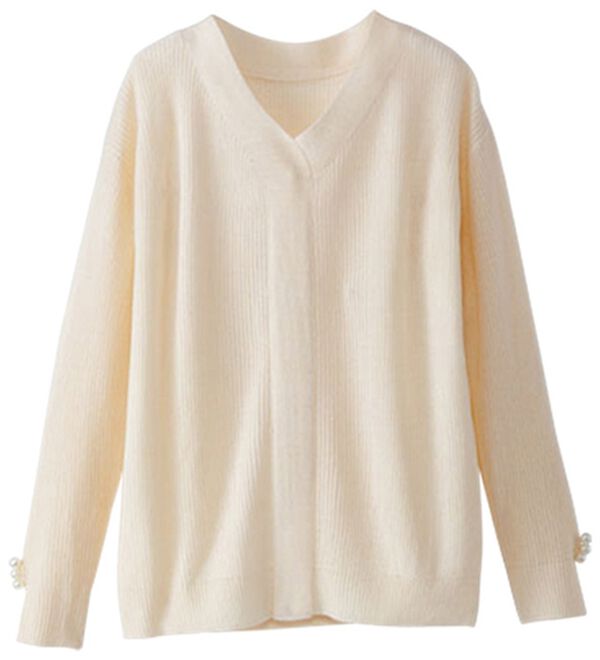 BELLUNA（ベルーナ）の「袖口パールニットプルオーバー（ニット・セーター）」｜ホワイト