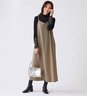 BELLUNA（ベルーナ）の「【2点セット】袖切替プルオーバー付ワンピアンサンブル（その他ワンピース）」｜ベージュ系(袖ラメ入り)