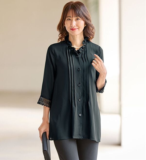 BELLUNA（ベルーナ）の「【２枚組】さらっとジョーゼット素材レース使いチュニック（チュニック）」｜詳細画像