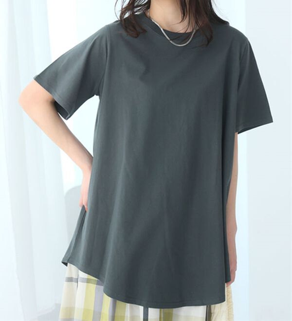 A HAPPY MARILYN（アハッピーマリリン）の「【Ｌ～９Ｌ】綿１００％！まるで魔法のお腹カバー裾フレアＴシャツ（Tシャツ）」｜チャコール