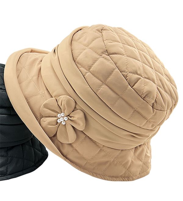 BELLUNA（ベルーナ）の「コサージュ付はっ水キルティングクロッシェ（帽子）」｜ベージュ