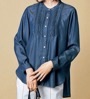 VINNO（ヴィノ）の「テンセルフリルタックデニムシャツ（ブラウス）」｜インディゴ